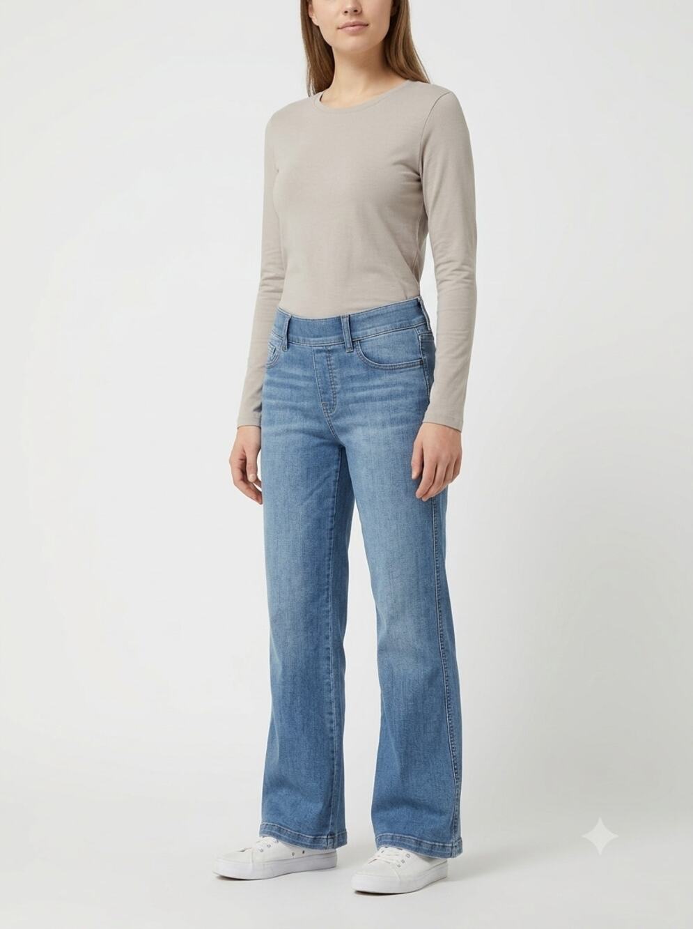 SPANX Everywear Flare Jeans Women's M Petite Blue Denim Pull On Cropped Mid Wash